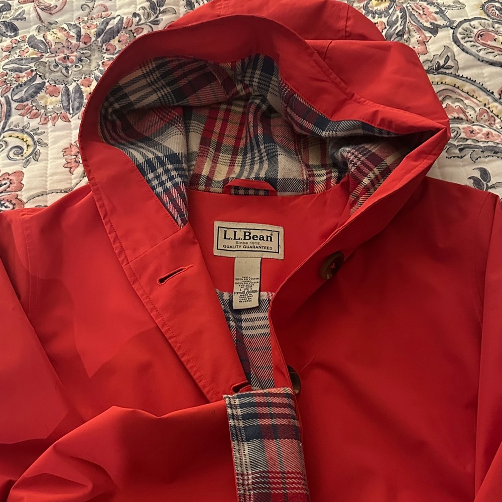 L.L. Bean Red Raincoat with Plaid Lining